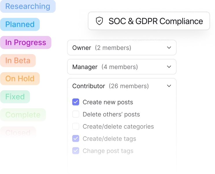 Options such as tags and user permissions, to allow the following of SOC & GDPR compliance.